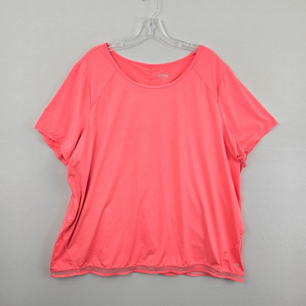 Spalding Scoop Neck Short Sleeve Activewear Women‎ Shirt Pink 2X